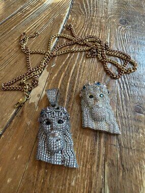 Lot of 2 Iced Jesus Pendant Necklaces